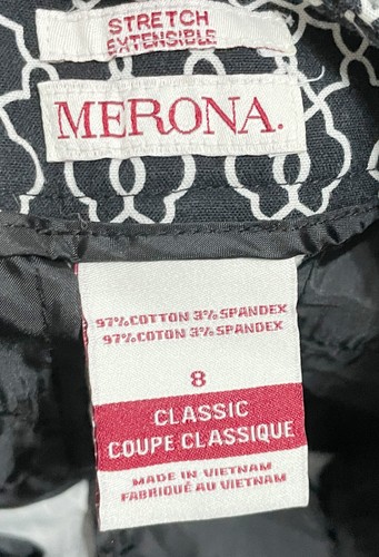 Merona, Women Black and White Geometric Straight Long Pants, Stretch, Size 8 - Picture 2 of 5