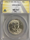 1952-D  .50  ANACS  MS 64 FBL    Franklin Half Dollar, Benjamin Half,Bell Half