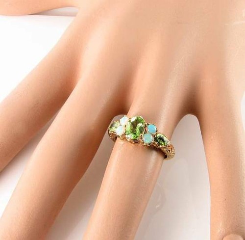9CT 9K GOLD PERiDOT OPAL ART DECO INS LARGE Half Hoop RING FREE RESIZE - Picture 5 of 5