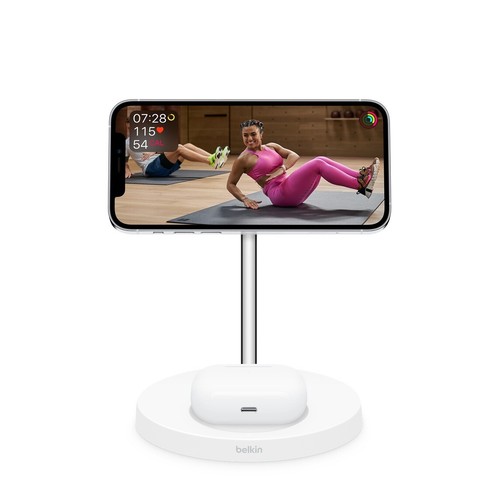 BELKIN 2-IN-1 QI MAGSAFE PHONE CHARGER STAND DOCK FOR APPLE IPHONE & AIRPODS WH - 第 3/5 張圖片