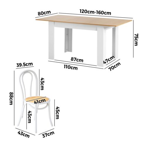 Oikiture 160cm Extendable Dining Table with 6PCS Crossback Dining Chairs White - Picture 6 of 6