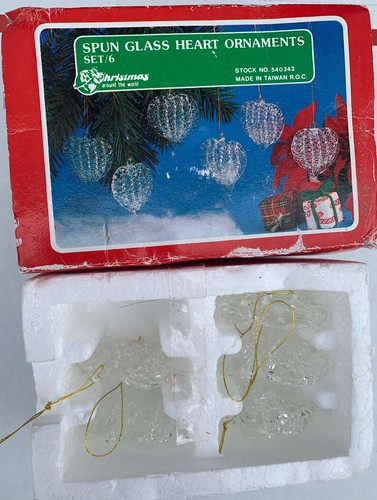 5 Spun Glass Heart Ornaments Christmas Around the World  Holiday Hang Tree NIB - Picture 1 of 10