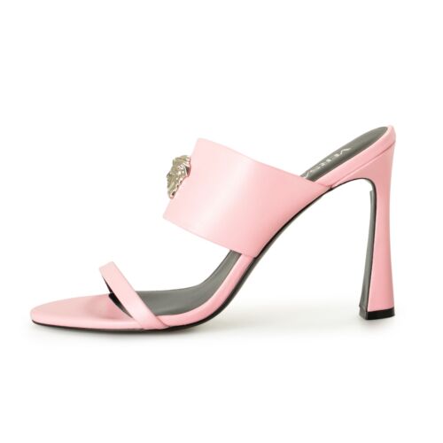 Versace Women's Silver Medusa & Rose 100% Leather Sandals Mules Shoes US 8 IT 38 - Picture 2 of 8