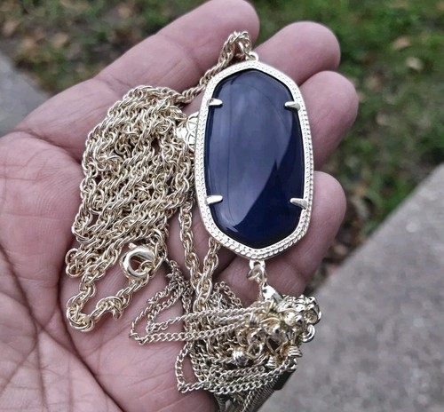 Kendra Scott Rayne Cobalt Blue Tassel Pendant Necklace Gold Rope Chain 30" - Picture 9 of 13