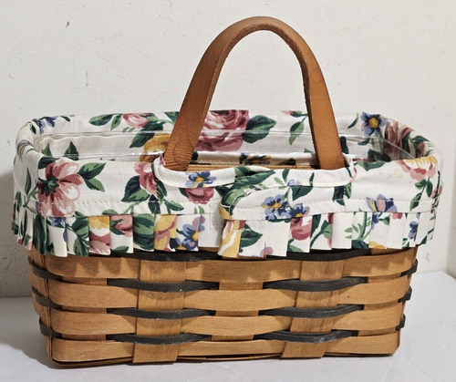 Longaberger 1995 Cestino da appendere chiave/posta con protezione in plastica e fodera floreale - Foto 3 di 9