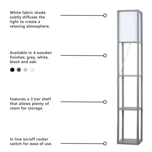 Floor Lamp Shelves Standard Shelf Storage Wooden Standing Living Room Light - Picture 51 of 55