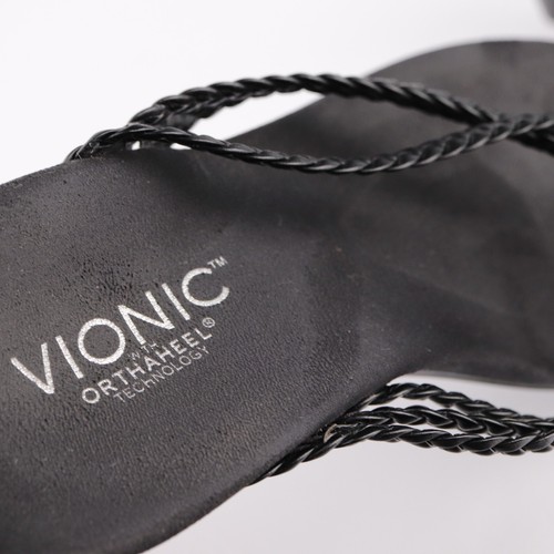Vionic Ramba Damensandale Größe 9 schwarz geflochtener Tanga Slide Keilabsatz Schuh - Bild 12 von 13