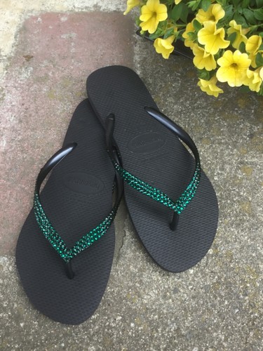 Infradito Cristallo Personalizzato su Havaianas Slim Flat 3 Fila Strass Jewel Scarpe - Foto 8 di 26