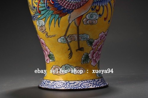 9" Qianlong Year Cloisonne Enamel Purple Copper Dragon Phoenix Beast Bottle Vase - Picture 7 of 9
