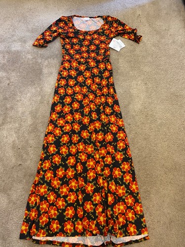 Neu mit Etikett LulaRoe Ana XS Schaufelausschnitt Blumenmuster 3/4-Ärmel Maxikleid Blumen rot Pack
