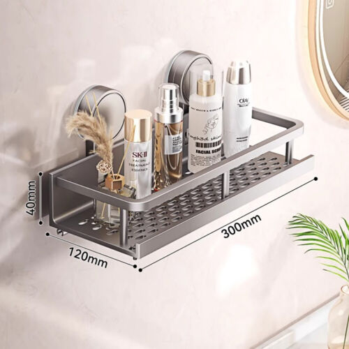 Wall-Mounted Bathroom Storage Shelf Aluminum Suction Cup Shower Caddy Organizer - Picture 15 of 16