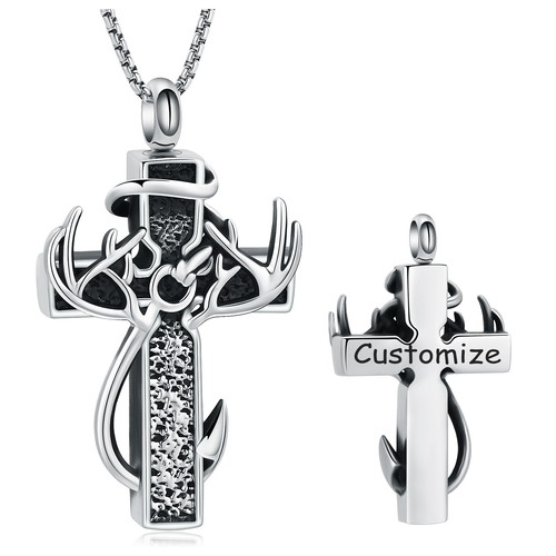 Engraving Cross Urn Necklace for Ashes Deer Antler Memorial Cremation Necklaces - Picture 8 of 9