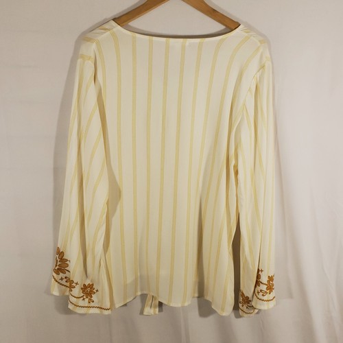 NWT Maurices Women Sz 0 Embroidery Bell Sleeve Top Yellow White Striped Boho NEW - Picture 7 of 10