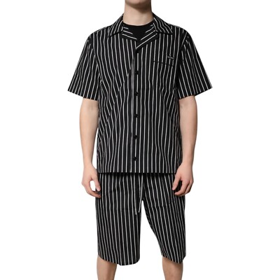 DOLCE & GABBANA Sleepwear Black White Stripes Cotton Men Pajama Set 41/US16/L