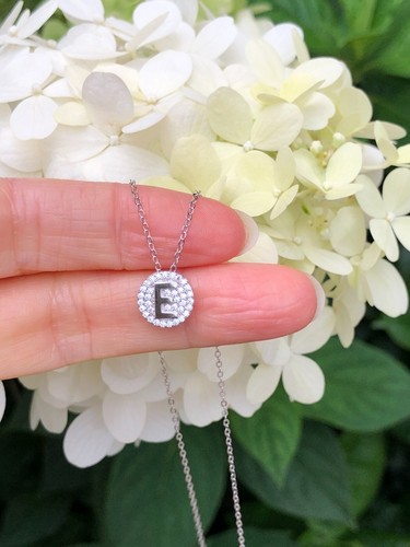 925 Sterling Silver Cz Round Initial Letter E Pendant Necklace Womens Girls 9mm - Picture 7 of 9