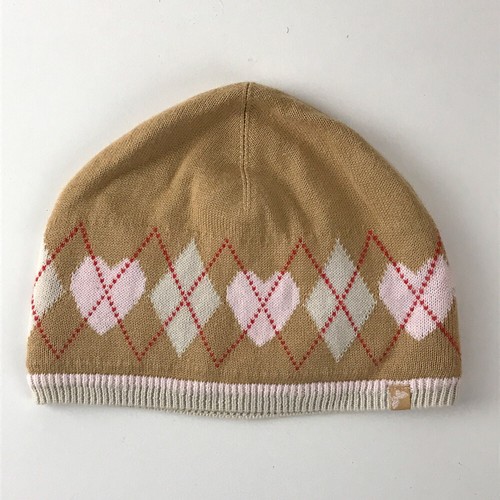 Gap Kids L/XL 2006 Season Winter Hat Beanie Cap Beige with Pink Hearts - Picture 1 of 6