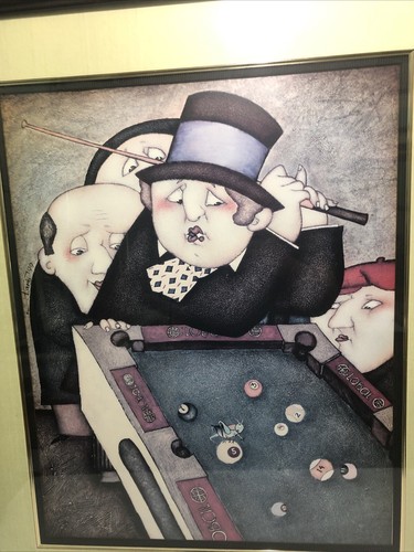 STEVEN LAMB Framed Art Print-Large 33”x28 “GOLF...?” Billiards/Pool Bar Man Cave - Picture 13 of 24