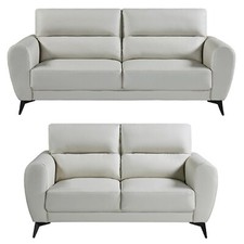 Leo Sofa Suite High Back Leatheraire Fabric Settee Cream 3 + 2