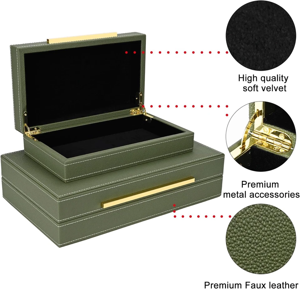 Green Shagreen Box Set of 2 Faux Leather Decorative Boxes,Large Nesting Storage - Image 2 of 4
