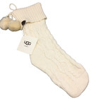 x2 UGG HOME Christmas Ivory Cable Knit Stocking Set Fur Pom Poms Luxury Cream