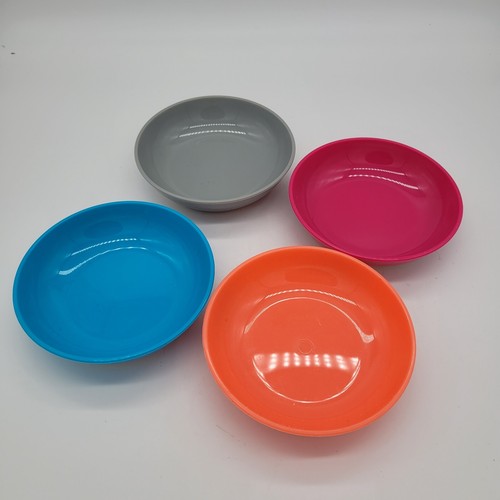 Lot of 4 Cat Kitten NonSlip Bowls Food Water 5" X 1.5" Peach Blue Grey Raspberry