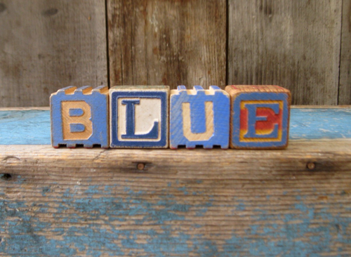 Antikes Holz Alphabet ABC Blöcke Original Blauer Farbzauber BLAU