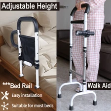 Adjustable Height Bedside Rails Walk Cane Sticks Walk Aid Anti-silp for Elderly