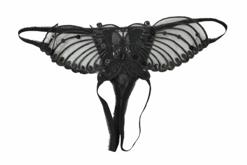 Flirtzy schier Schmetterling Applikation Schritt offen Höschen mit Perlen und Pailletten Details - Bild 1 von 3