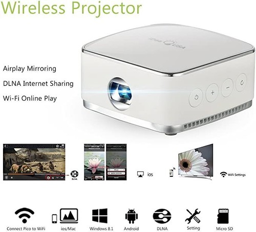 Pico Mini Wifi Projector 3D DLP 3300LMS 1080P FHD HDMI Pocket Home Cinema EUC
