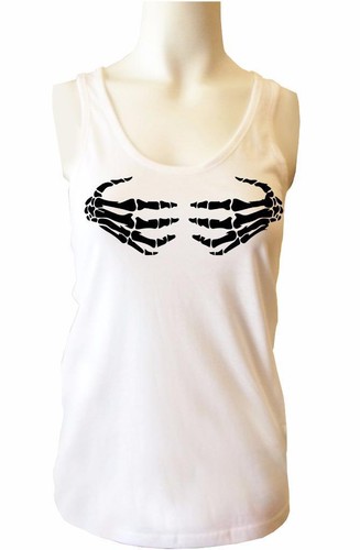 NEW WOMEN'S PRINTED SKELETON BRA HAND ROCK &ROLL FUNNY COTTON SEXY TANK TOP - Picture 3 of 9