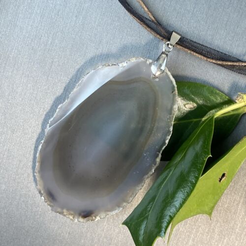 Vintage Banded Agate Chalcedony Necklace Gold Plated Estate Jewelry Pre-Owned - Picture 8 of 20