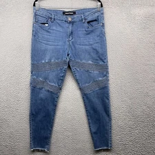 Ashley Mason Womens Crop Jean Blue Denim Skinny Mid Rise Pockets Pleated Size 31