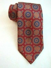 JOHN W NORDSTROM Luxury Silk Necktie Red Gold Circle MADE IN ITALY Geometric