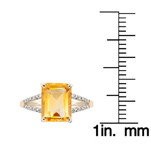 10k Oro Amarillo Estilo Vintage Corte Esmeralda Citrino y Diamante Anillo - Imagen 3 de 4