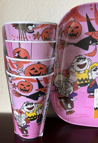 Peanuts Snoopy & The Gang HALLOWEEN PARTY Melamine 4 Plates & 4 Cups Set - Picture 3 of 4
