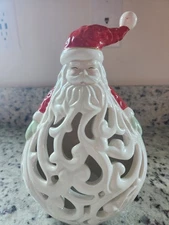 Christmas Light Up Santa Large Tabletop Christmas Ornament Glossy Ceramic 8”