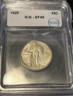 1920  Standing Liberty Silver Quarter. Extra Fine XF 45 By ICG. 90%- Comb Ship