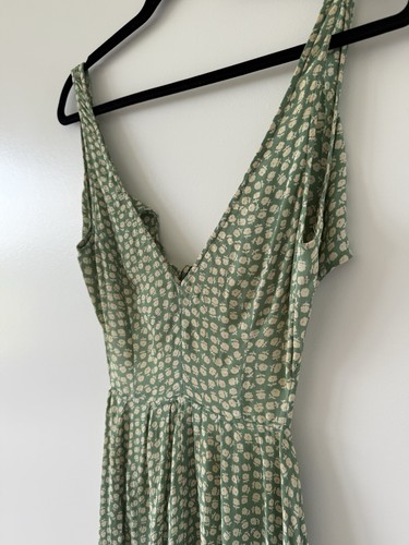 Vestido midi de primavera vintage Reformation verde floral sin hombros con corbata para mujer - 2