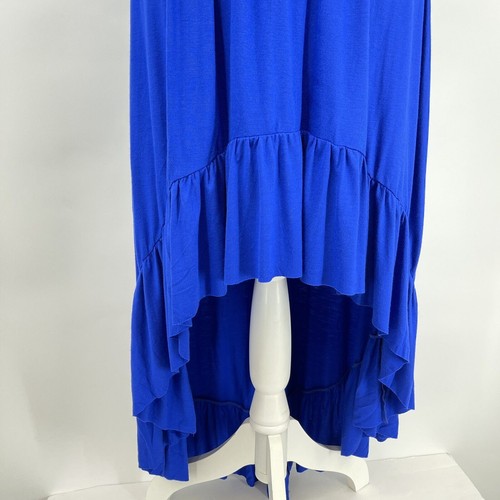 Maxi Vestido Anthropologie Lilka Talla XS Azul Sin Tirantes Alto Bajo Volantes Verano - Imagen 3 de 12