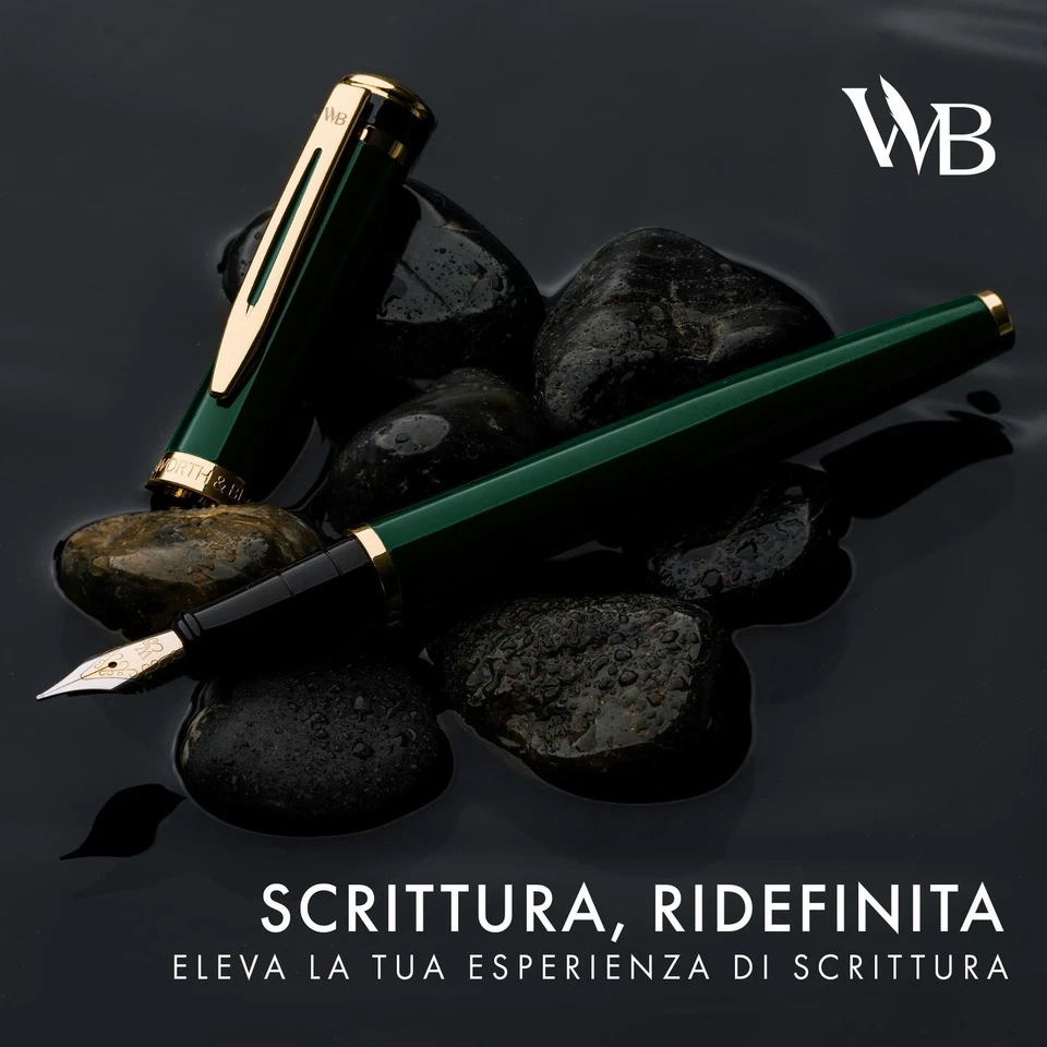 Set Penna Stilografica, Pennino Medio Dorato 18K, Include 24 Cartucce Inchiostro - Immagine 2 di 4