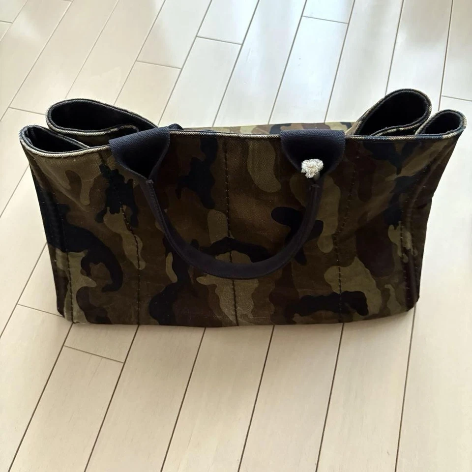 PRADA Canapa Tote Bag Camouflage Canvas 40x25x25cm Khaki Used with Handle Issue - Image 3 of 4