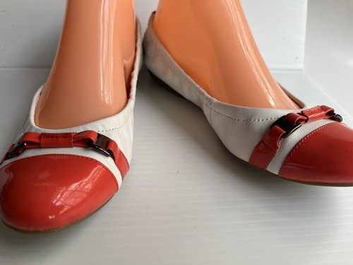 Tahari Patent Cap Toe Leather Ballet Flat Orange Coral White Size 8 - Picture 8 of 17