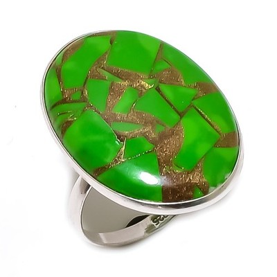 Natürlicher Kupfer Grün Türkis 925 Sterling Silber Schmuck Ring Größe 8,5 Geschenk G4