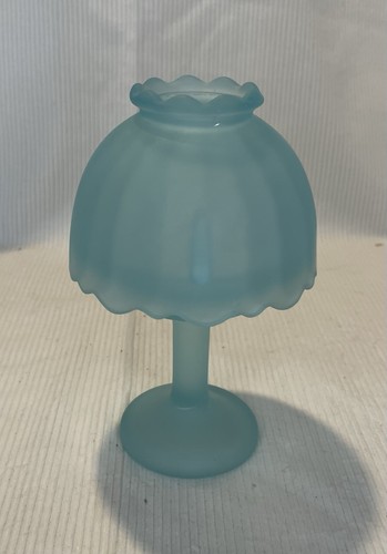 Vintage Frosted Satin Teal Blue Fairy Lamp, Westmoreland candle tea light