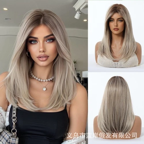 Pelucas Ombre Pelucas para Mujer Fiesta Ninguno Encaje Pelucas Moda Balayage Ceniza Rubio Marrón - Imagen 14 de 19
