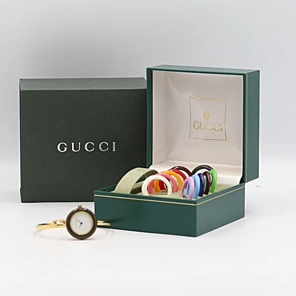 Orologio Gucci 11 12.2 ChangeBezel oro quadrante bianco Qz bracciale donna con scatola bellissimo