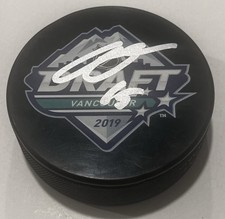 ALEX TURCOTTE SIGNED LOS ANGELES KINGS 2019 NHL DRAFT HOCKEY PUCK W/ CASE COA