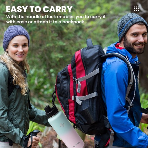 40 oz Sports Water Bottle With Straw,2 Lids, Stainless Steel Vacuum Insulated... - Picture 6 of 7