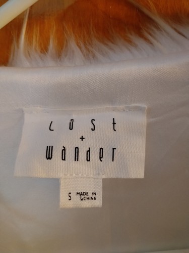 Lost + Wander White Faux Fur Jacket Black Tips Size Small - Picture 2 of 8