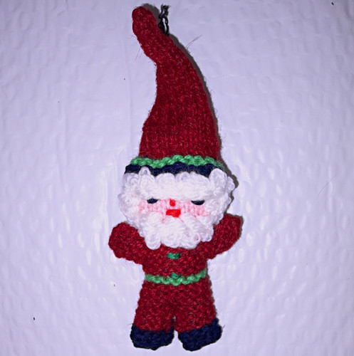 Vintage Handmade Crochet Santa Claus Christmas Ornament Yarn Knit Holiday